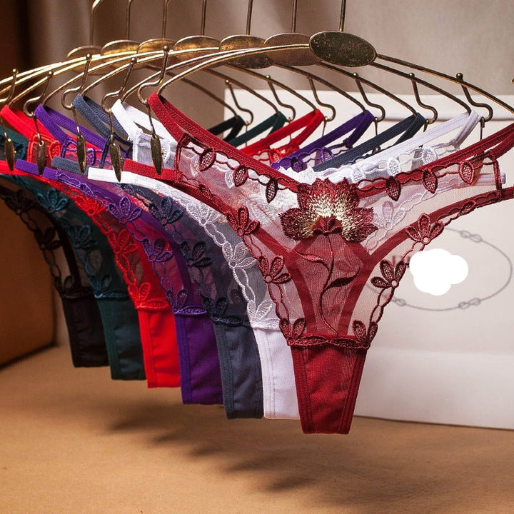 French Light Luxury Embroidered Thongs