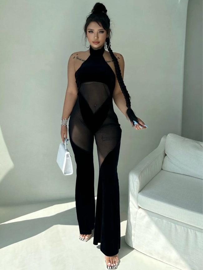 Patchwork Sleeveless Flared Leg