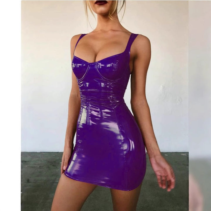PU leather halter dress