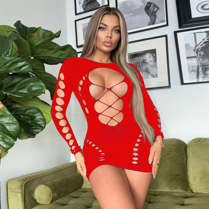 Cutout Mesh Long Sleeve Tights