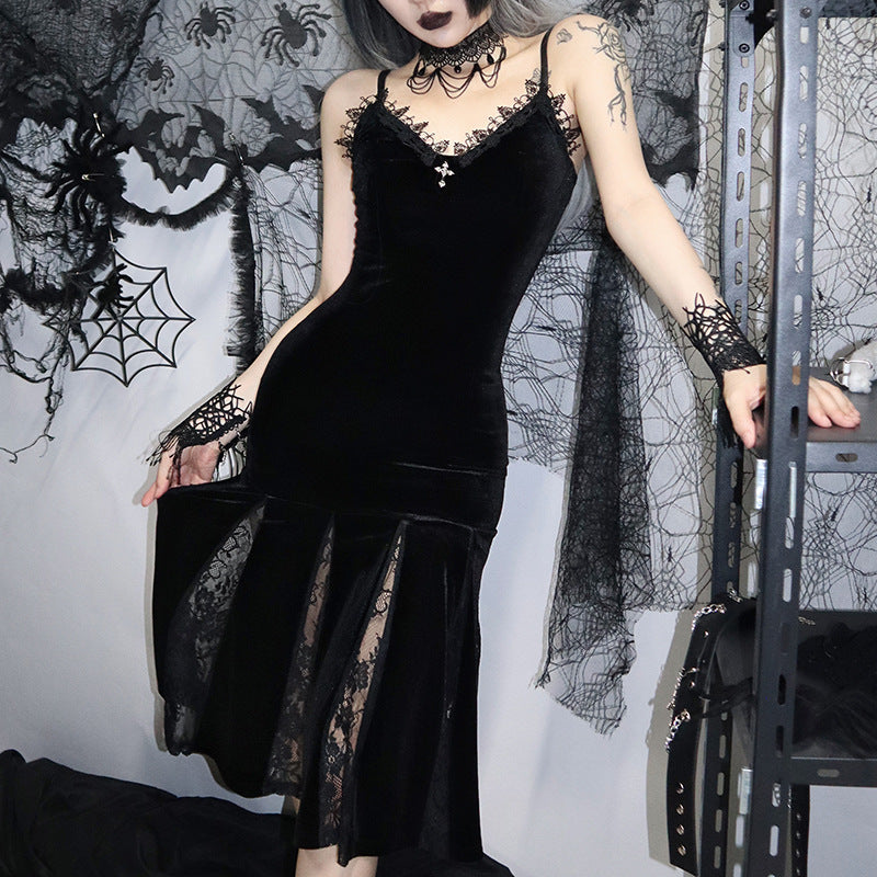 Lace Patchwork Halter Dress