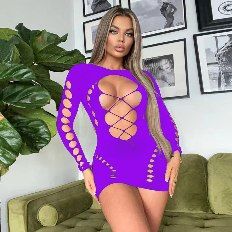 Cutout Mesh Long Sleeve Tights