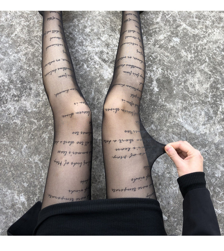 Thin Alphabet Black Stockings