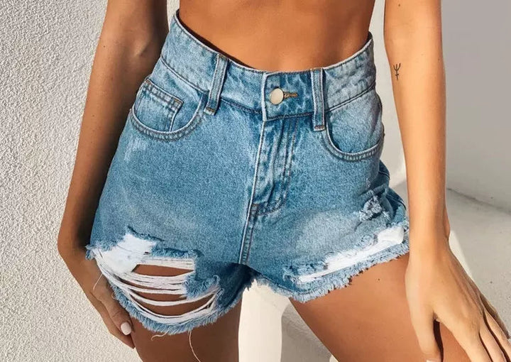 Women's summer lace-up hot trousers denim ripped super shorts