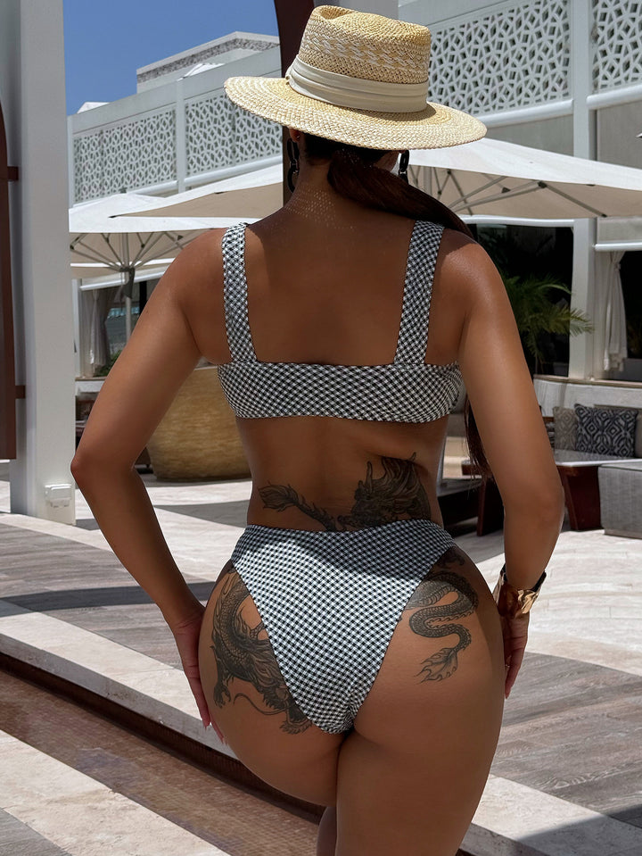 Split Swimsuit Plaid Print Bikini