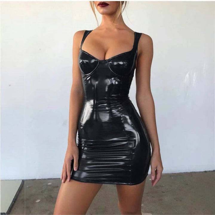 PU leather halter dress