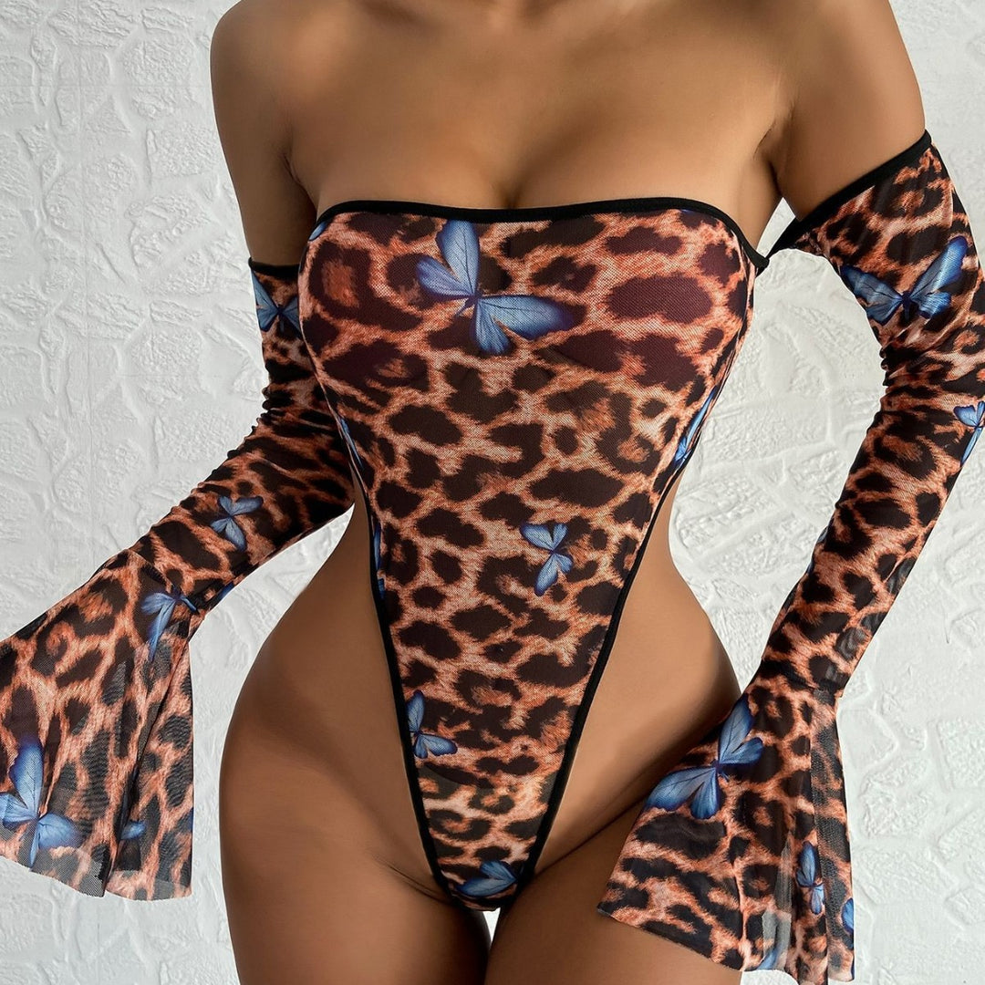 Leopard Print Sheath Long Sleeve Bodysuit