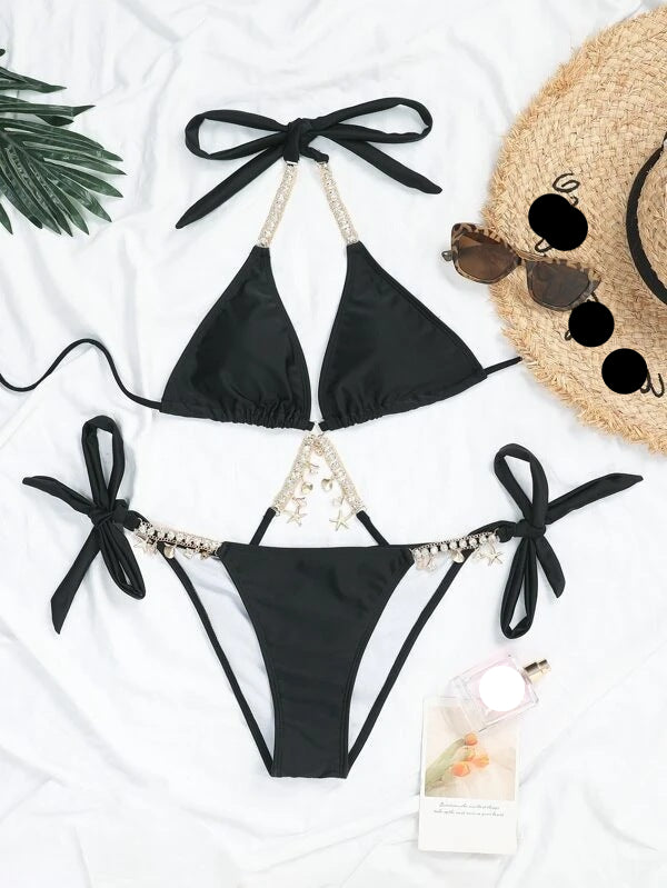 Lace-up bikini swimsuit