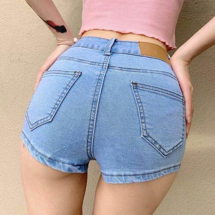 High Stretch Split High Waist Denim Shorts