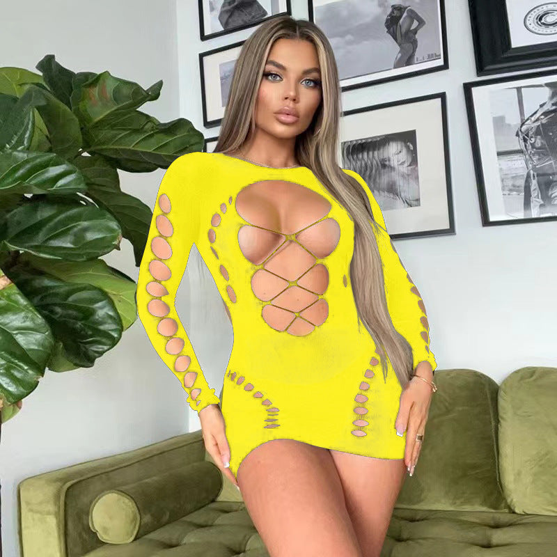 Cutout Mesh Long Sleeve Tights