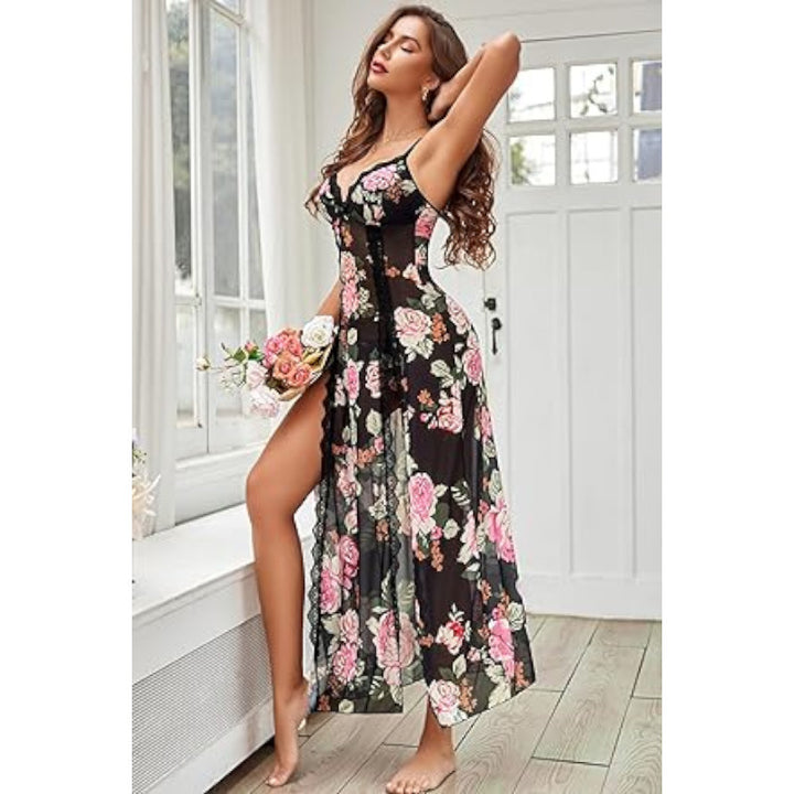 Small floral suspender long skirt pajamas