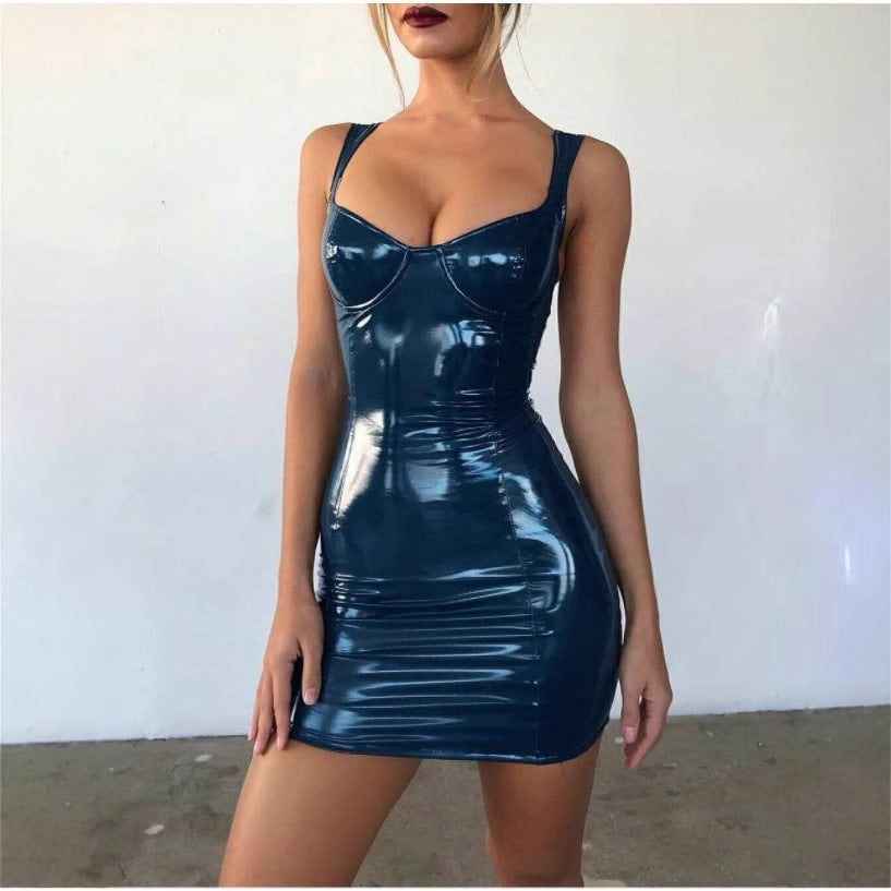 PU leather halter dress
