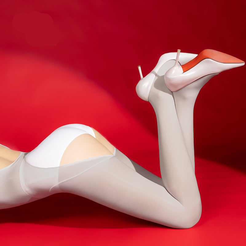 Oiled Backless Cutout Stockings