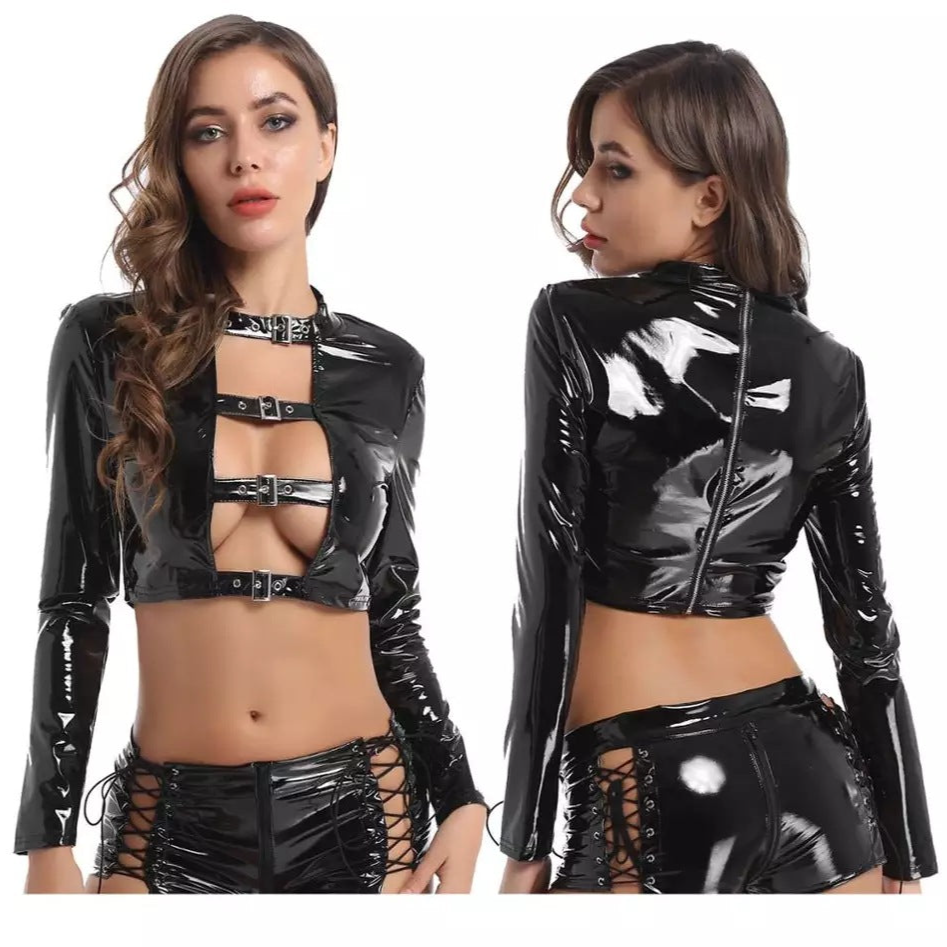 High-gloss leather suit