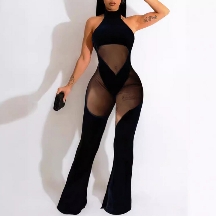 Patchwork Sleeveless Flared Leg