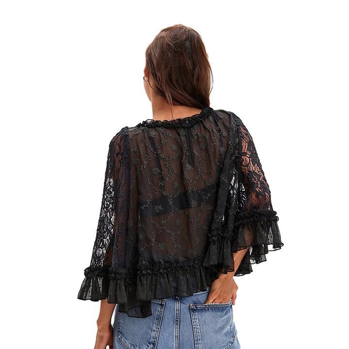 Lace Ruffle Cropped Cover-Up