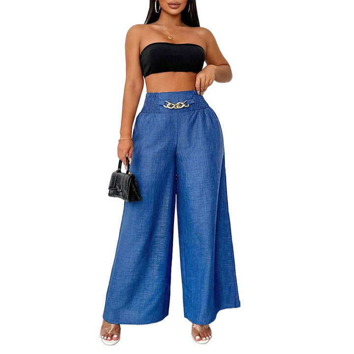 Chain Detail Wide Leg Pants