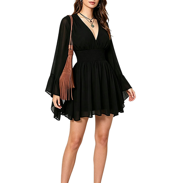 Smocked Waist Bell Sleeve Mini Dress