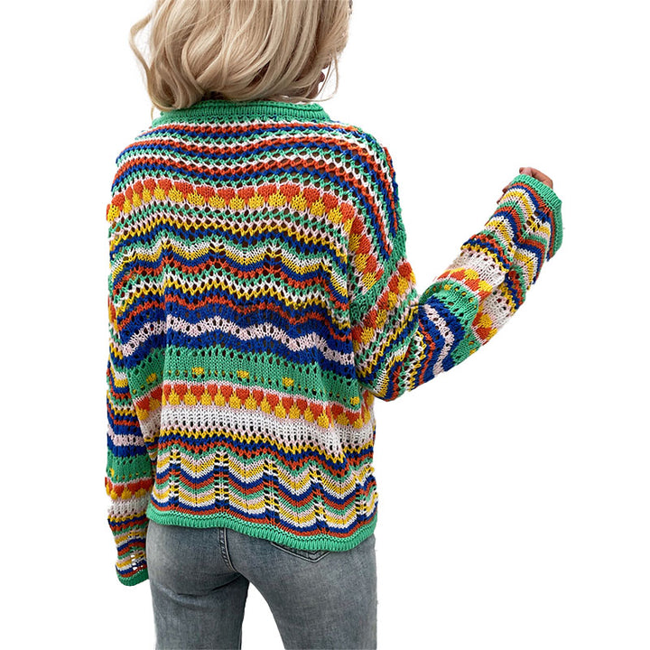 Colorful Striped Crochet Knit Sweater