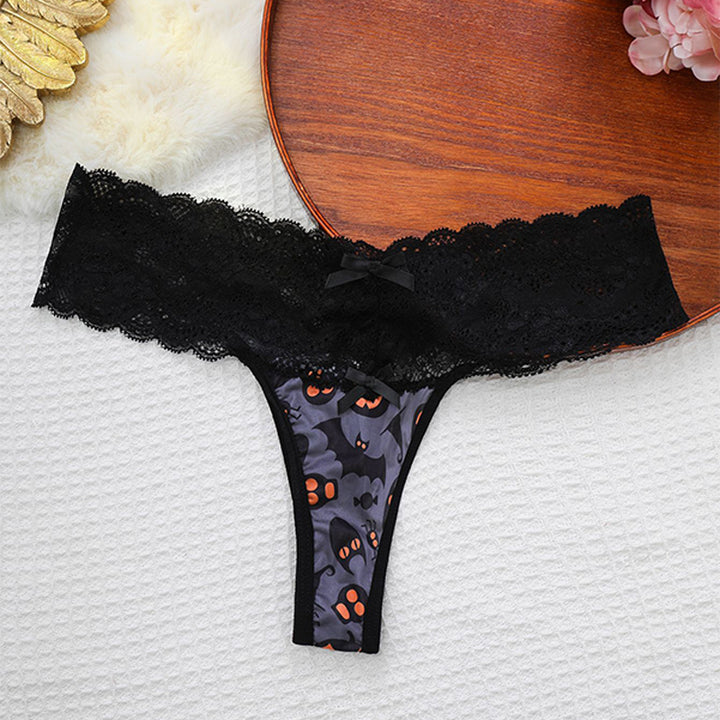 Halloween Lace Trim Thong Panties