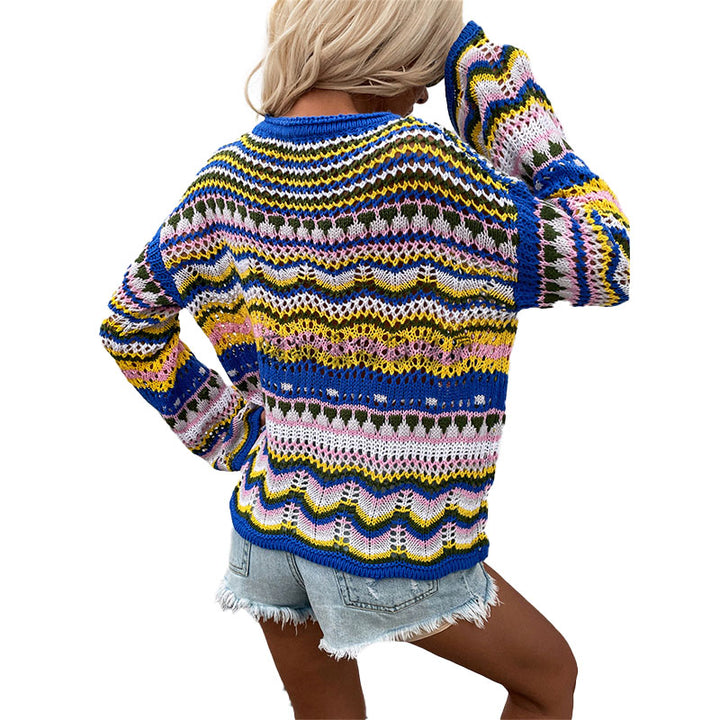 Colorful Striped Crochet Knit Sweater