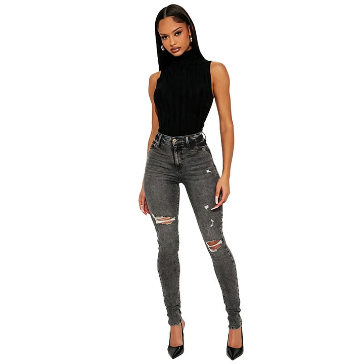High Waist Distressed Skinny Jeans