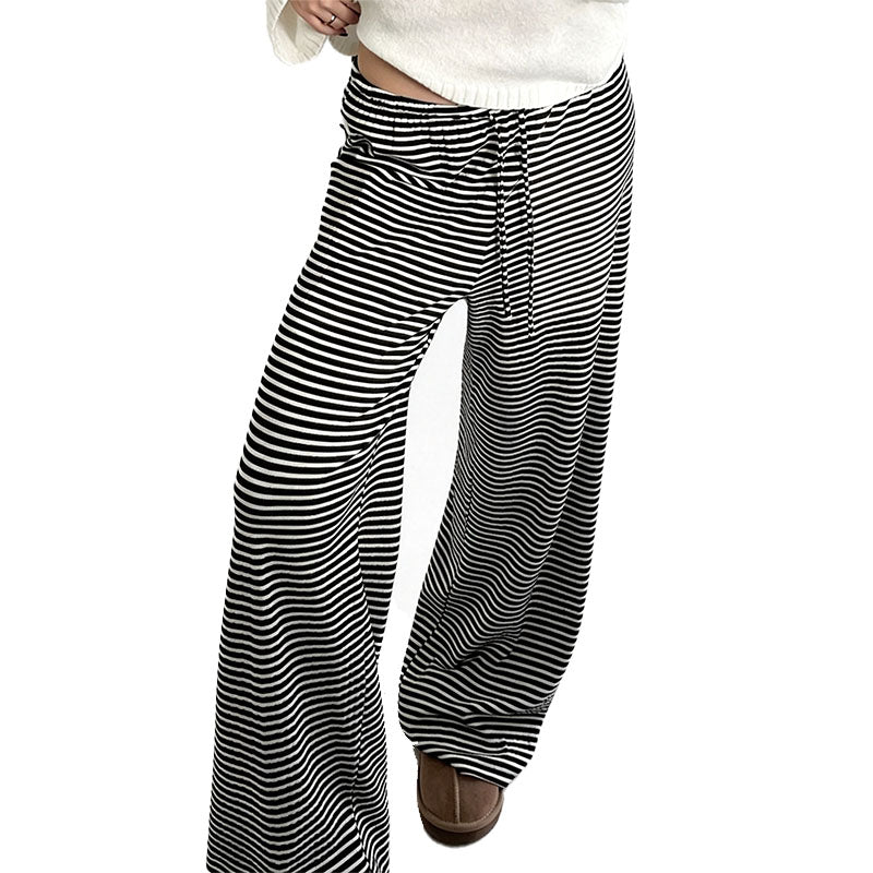 Striped Drawstring Wide Leg Pants
