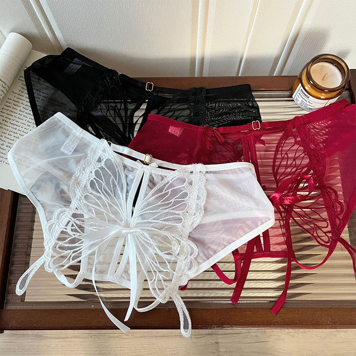 Women's bow-embroidered mesh panties