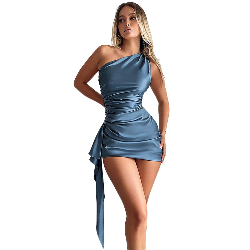 One-Shoulder Ruched Mini Dress
