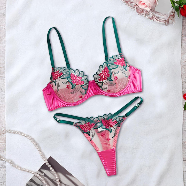 Embroidered Lace Bra & Thong Set