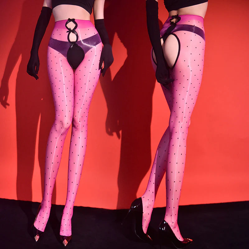 “5D Sheer Dot Pantyhose – Ultra-Thin, Breathable, Sun-Protective Tights with Open Crotch & Footed Design”