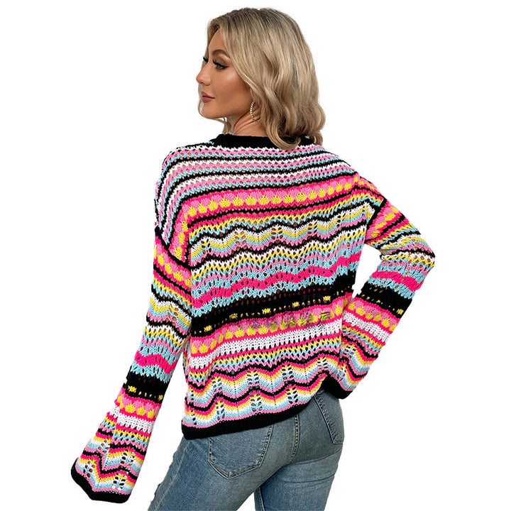 Colorful Striped Crochet Knit Sweater