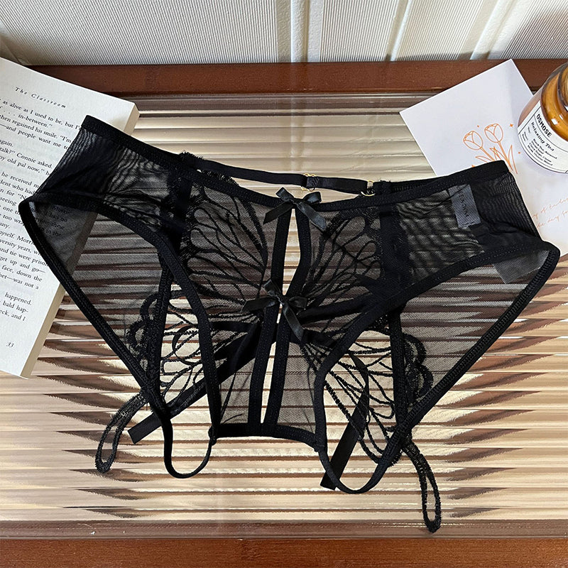 Women's bow-embroidered mesh panties