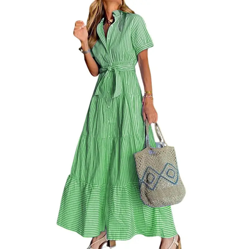 Striped Tie Waist Maxi Dress