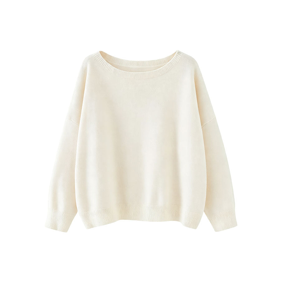 Relaxed Boat Neck Knit Sweater