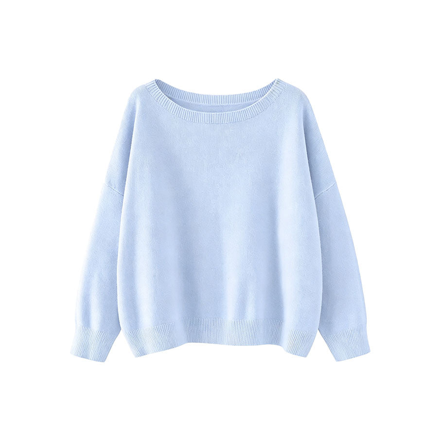 Relaxed Boat Neck Knit Sweater