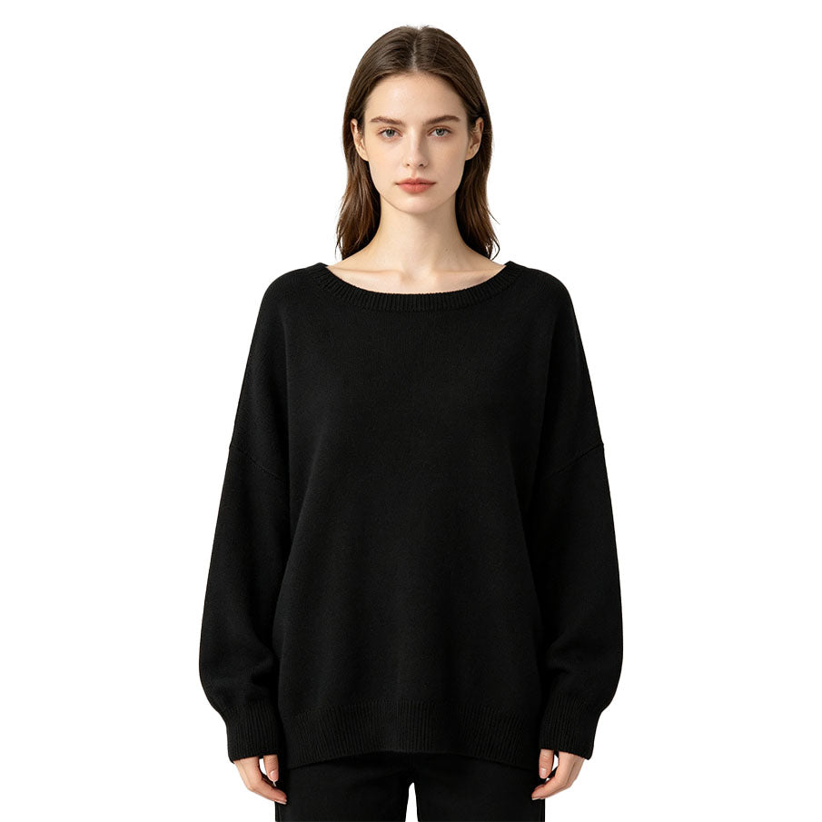 Relaxed Boat Neck Knit Sweater