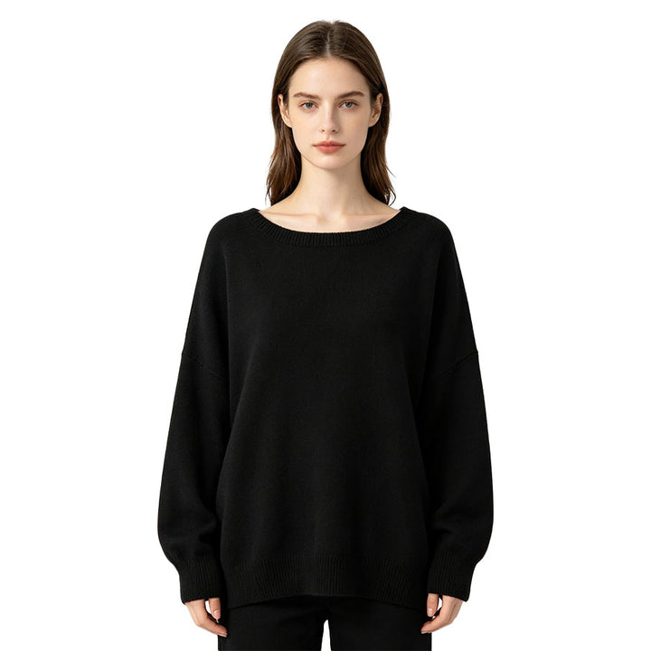 Relaxed Boat Neck Knit Sweater