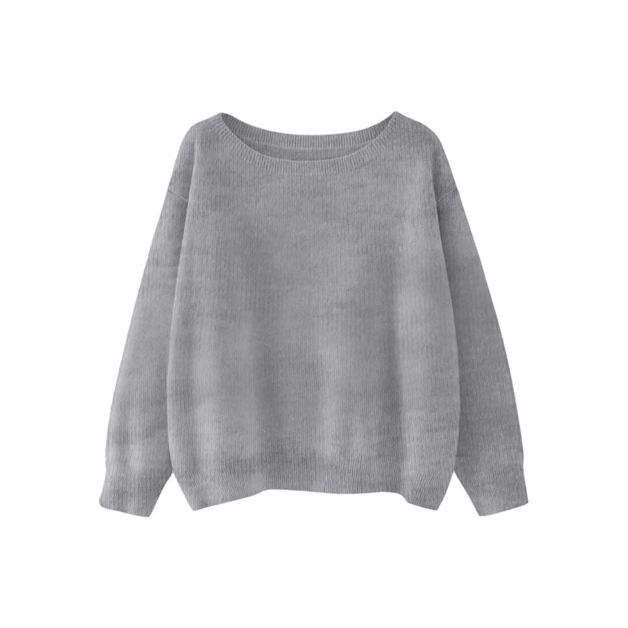 Relaxed Boat Neck Knit Sweater