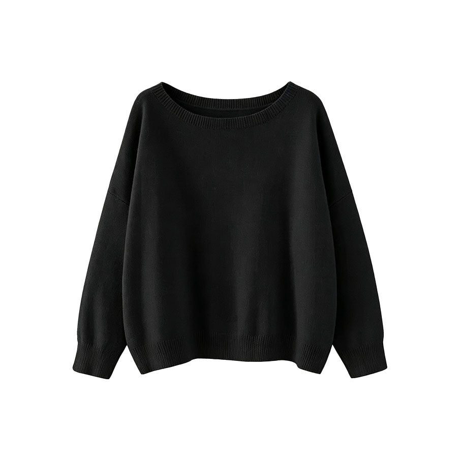 Relaxed Boat Neck Knit Sweater