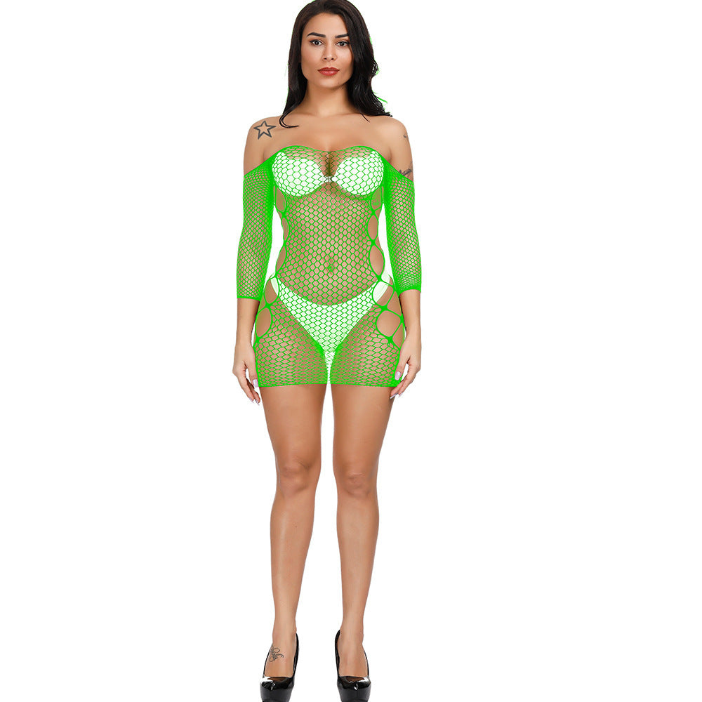Cutout Fishnet Long Sleeve Mini Dress