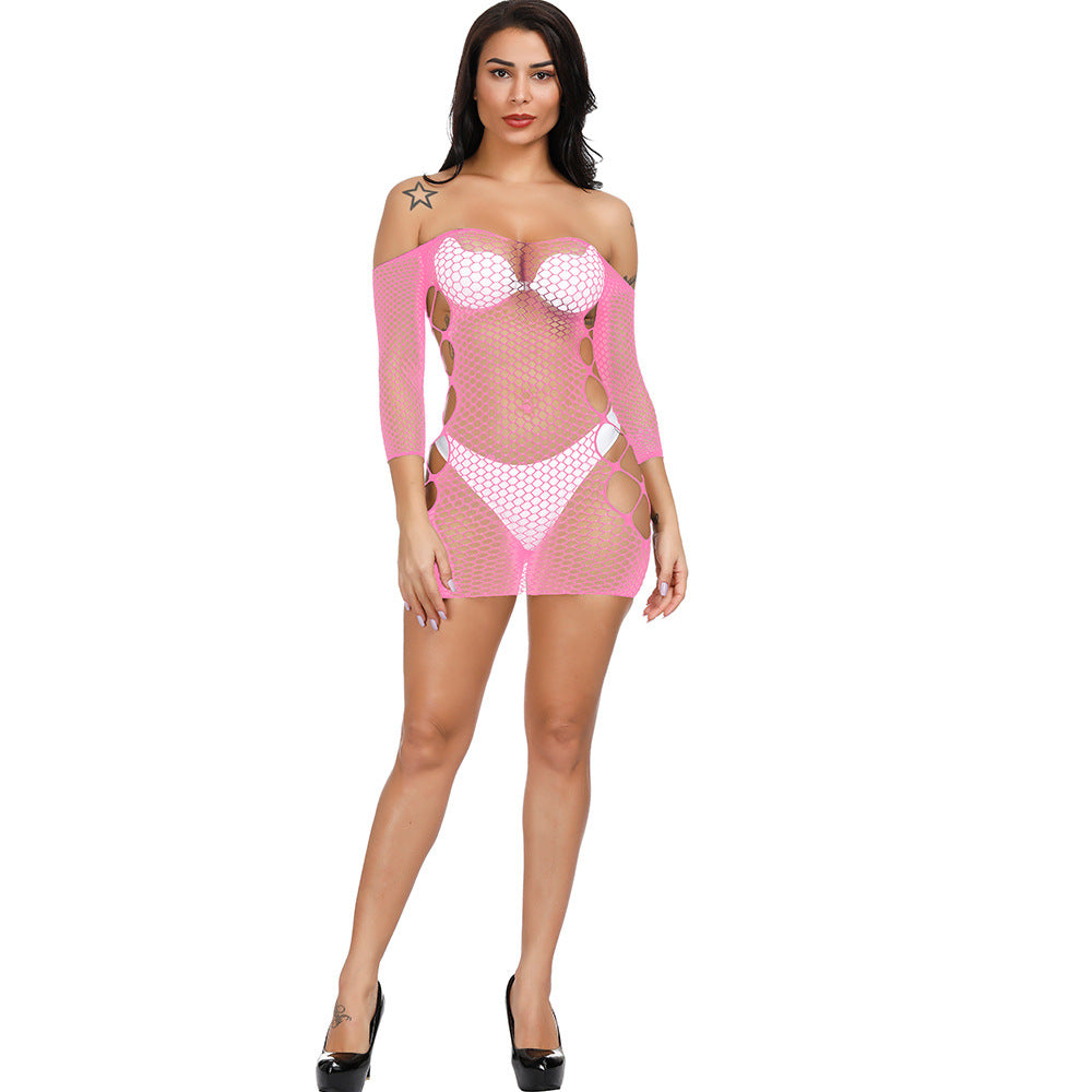 Cutout Fishnet Long Sleeve Mini Dress