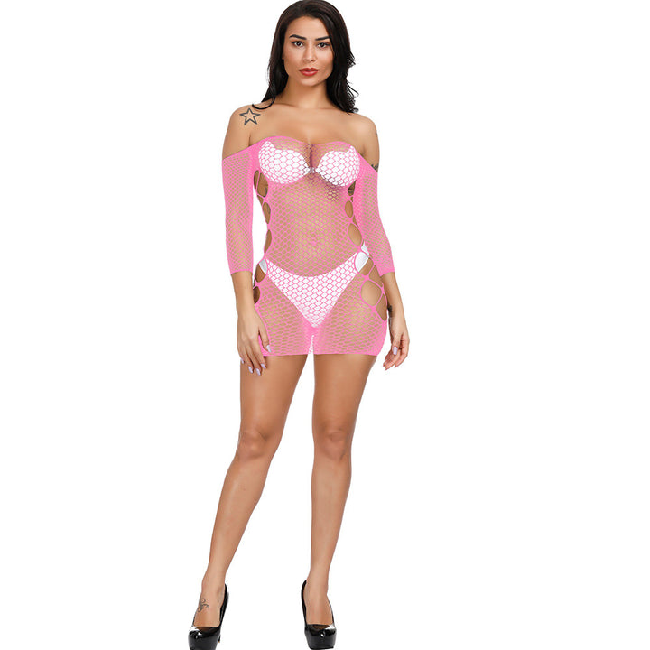 Cutout Fishnet Long Sleeve Mini Dress