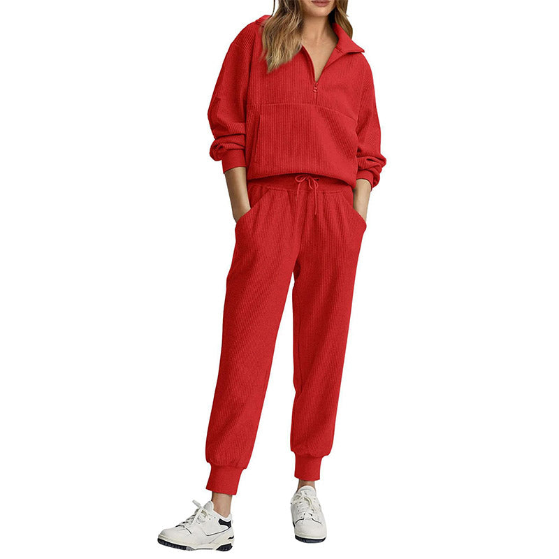 Ribbed Half-Zip Lounge Set