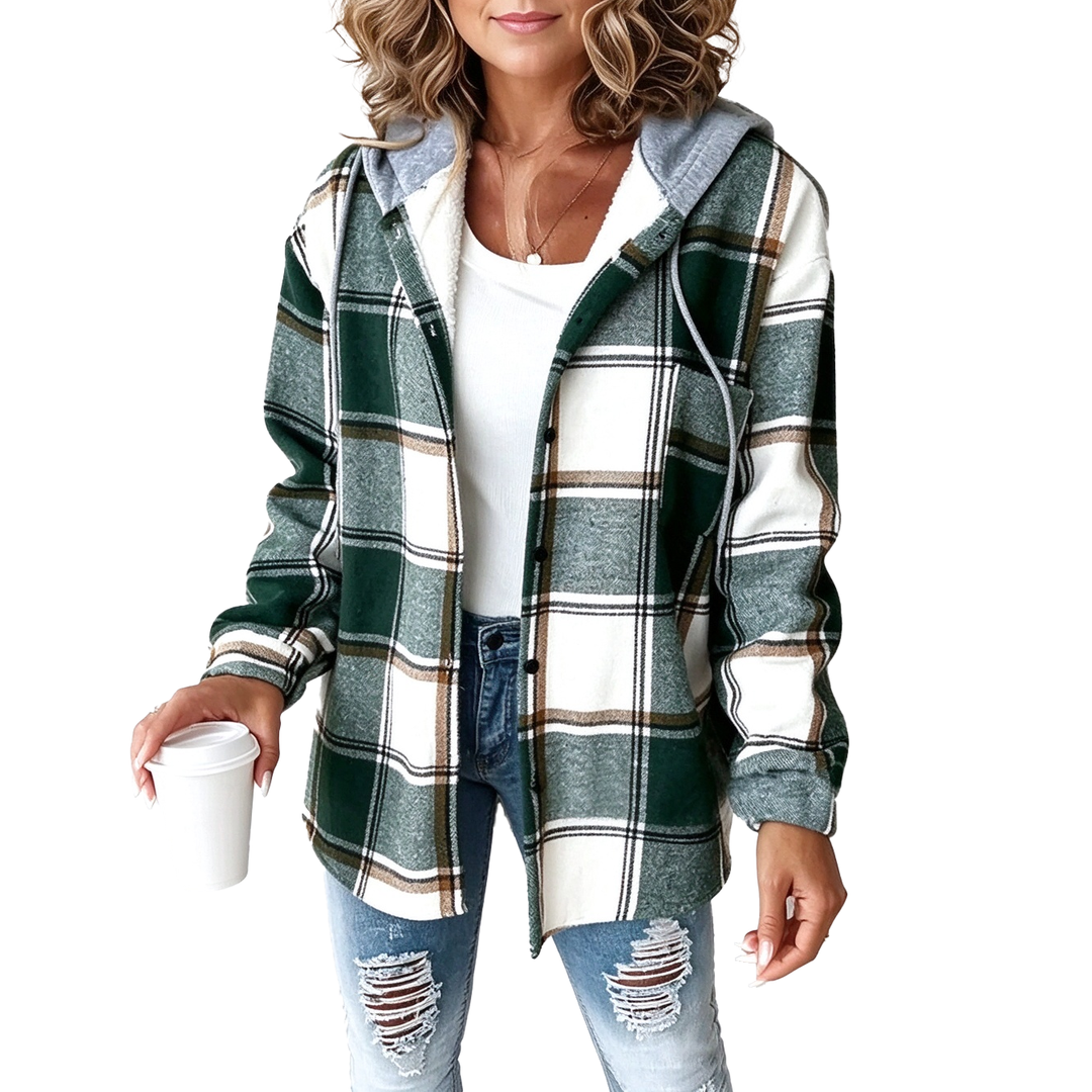 Plaid Hooded Button-Up Shacket