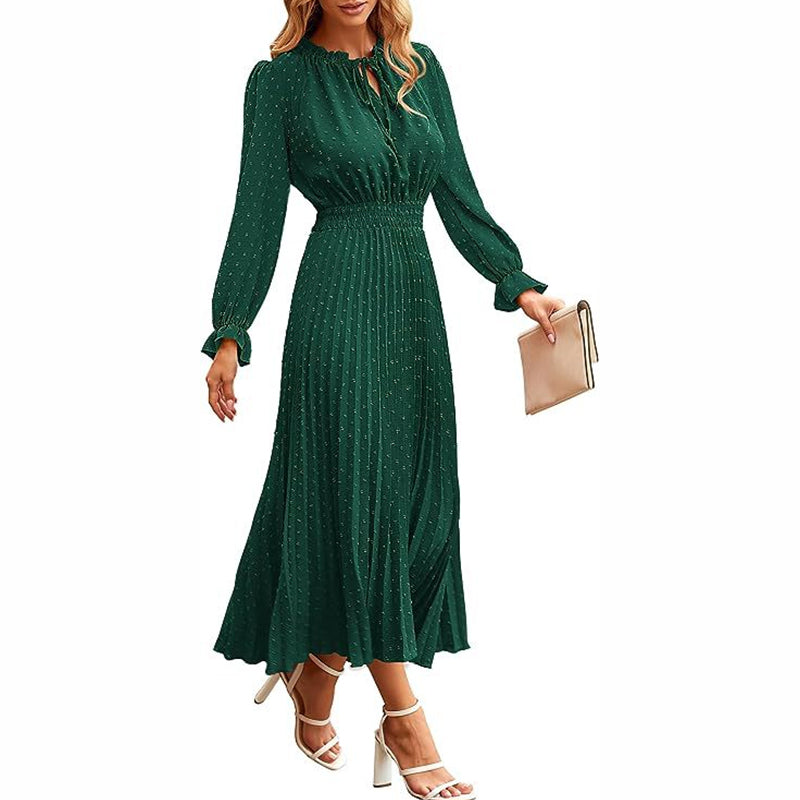 Pleated Long Sleeve Midi Dress