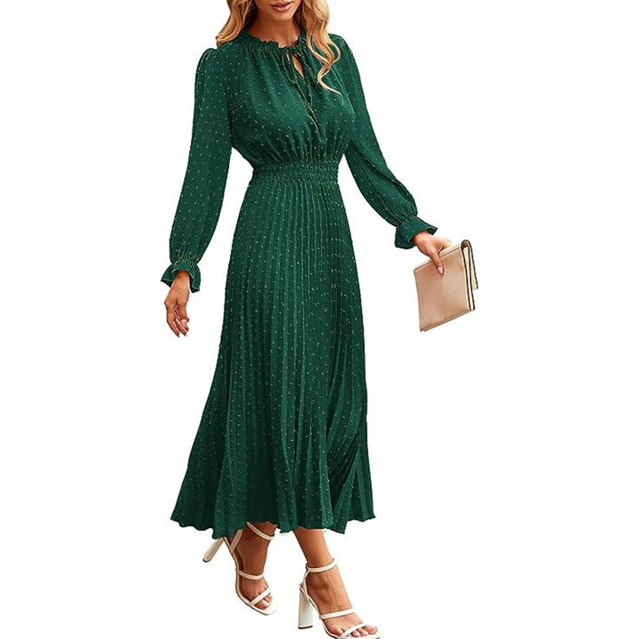 Pleated Long Sleeve Midi Dress