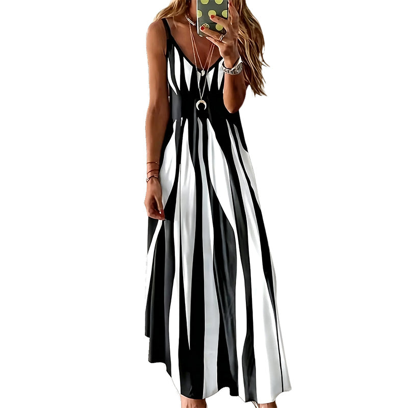 Striped V-Neck Maxi Dress