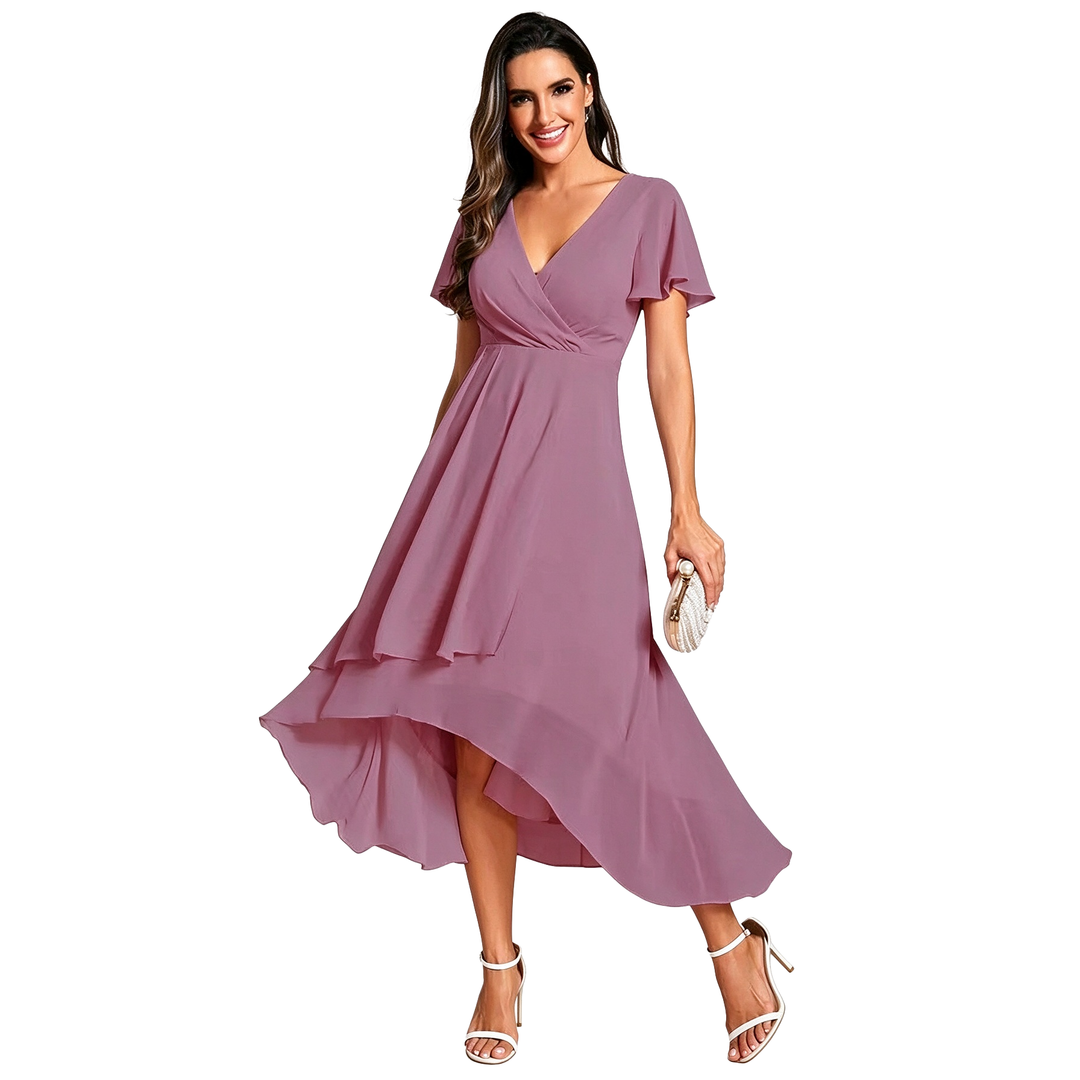 Flutter Sleeve High-Low Midi Dress