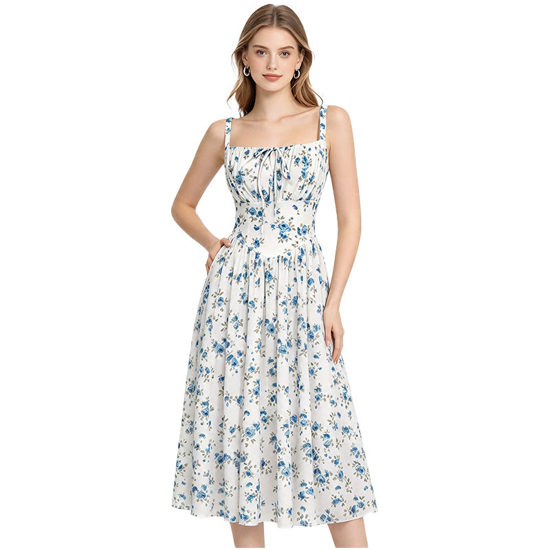 Floral Print Corset Midi Dress